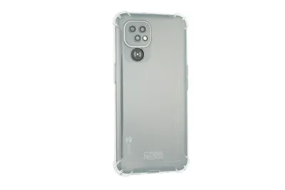 A transparent TPU phone case is shown from the back against a white background.