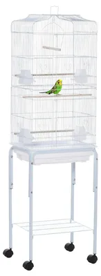 Immagine prodotto di Voliera Gabbia per Uccelli 46,5x36x157 cm con Ruote in Metallo e Acciaio Bianco