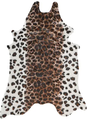 A leopard print rug on a white background.