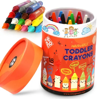 Productafbeelding van 18 kleuren Jumbo kleurpotloden + niet-giftig voor peuters 1-3 | Wasbaar voor kinderen van 4-8 jaar | Gemakkelijk vast te houden groot