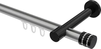 Produktbild von Interdeco Innenlaufstange / Gardinenstange mit Innenlauf Silbergrau / Schwarz, Typ Prestige Estana (Glitzerkappe), 20 mm Ø 1-läufig, 280 cm