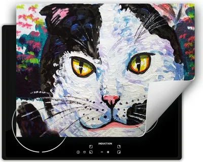 Produktbild von DarHaus Herdabdeckplatte 80x52 cm Anti Rutsch Matte Aufrollbar, bunt - Katze