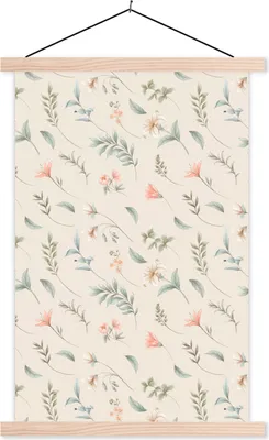 Produktbild von MuchoWow® Textilposter Blumen - Pastell - Pflanzen 60x90 cm mit holzfarbenen Rahmen - Textil