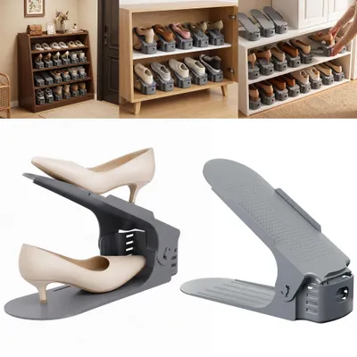 Produktbild von TANYEAR 10 Stück höhenverstellbare Schuhstapler, Doppelschicht Schuhregal aus PP, rutschfester Schuhorganizer, Grau