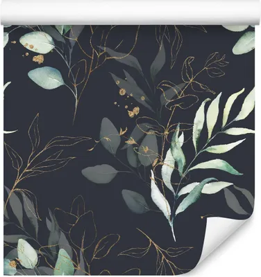 Produktbild von 10m VLIES TAPETE Rolle Aquarell Blätter schwarzer Hintergrund Natur moderner Luxus Wohnzimmer Malen 6474
