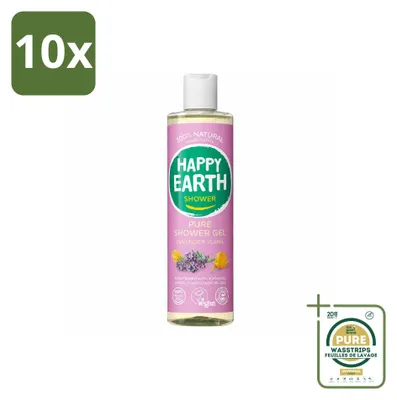 Imagen del producto de 10 unidades de gel de ducha Happy Earth Pure, aroma lavanda e ylang-ylang, 300 ml, pack ahorro