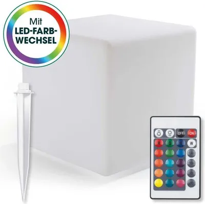 Produktbild von EASYmaxx Solar-Leuchte Dekowürfel LED RGB Leuchtwürfel Outdoor Licht Lampe Akku Fernbedienung Dekolicht Solar-Leuchte Dekowürfel weiß 30x30cm