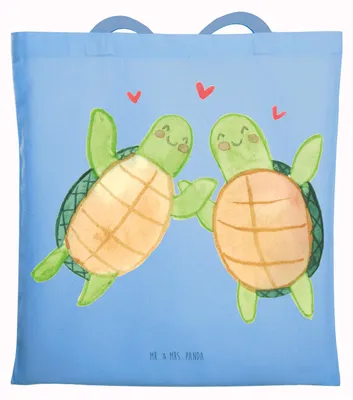 Produktbild von Mr. & Mrs. Panda Shopping Tasche Schildkröten Paar - Sky Blue - Geschenk, für Freundin, Partner, Mitbringsel, Valentinstag, Jutebeutel, Schultasche, Beutel, Tragetasche