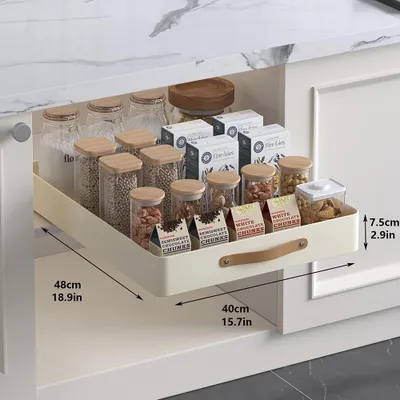 Image de Organisateur de placard de cuisine - Panier coulissant - Acier robuste - Montage adhésive - Profondeur 40 cm - 1 pièce - Blanc