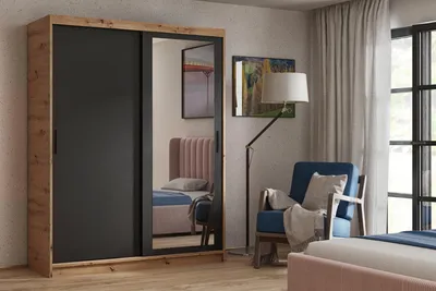 Produktbild von FurMeb24 2-türiger Schiebeschrank HEVEN 180 x 205 x 60 cm - Artisan/Schwarz
