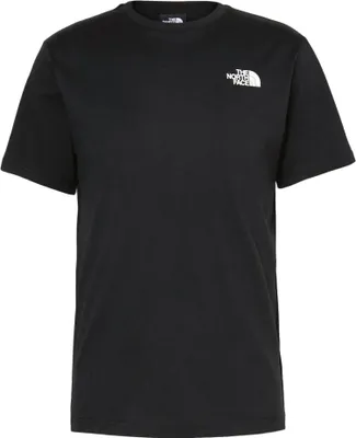 A black t-shirt with a small white logo on the upper left chest.