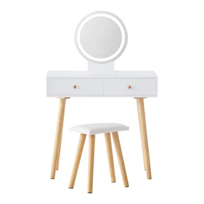 Image de CLIPOP 80x40x120cm Ensemble coiffeuse, miroir rond table de maquillage,2 tiroirs