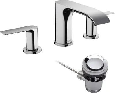 Immagine prodotto di hansgrohe Vivenis robinetterie de lavabo 3 trous 90, avec vidage à tirette, portée 150mm, 75033000, 75033000