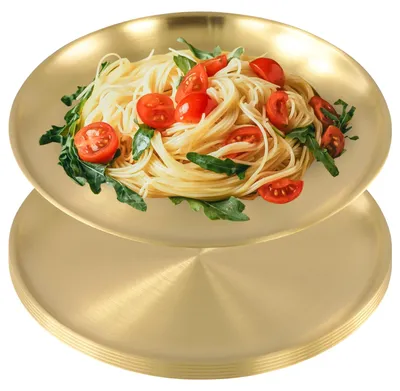 6 Edelstahlteller Gold 20 cm rundes Geschirrset
