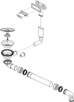 An exploded diagram of a sink drain assembly.
