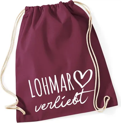 Produktbild von Huuraa Turnbeutel Lohmar verliebt 12 Liter Burgundy Baumwolle Rucksack Geschenkidee