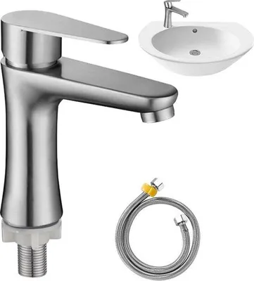 Image de Robinet d'eau froide en acier inoxydable de style moderne pour baignoire, avec tuyau de raccordement de 60 cm