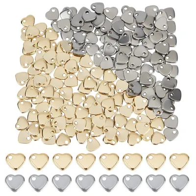 Herz-Stempelanhänger, 200 Stück, 2 Farben, Edelstahl/Gold, 5x6 mm