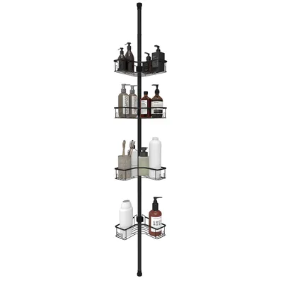 Produktbild von Teleskop-Duschregal ohne Bohren, 4 Ablagen, höhenverstellbar 80–310 cm, mit Clipsystem
