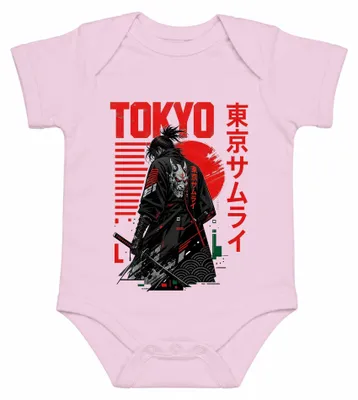 Imagen del producto de Máscara Hannya de samurái de Tokio, katana, Japón, Nippon, estilo urbano, Y2K, body para bebé, color rosa, talla 6/12