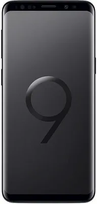A black Samsung Galaxy S9 smartphone is shown from the front.