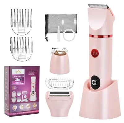 Produktbild von 3 In 1 Damenrasierer Elektrisch Damen Intimbereich Trimmer mit 3 Klingenköpfen Nass Trocken Lady Elektrorasierer für Schamhaare Gesicht Körper IPX7