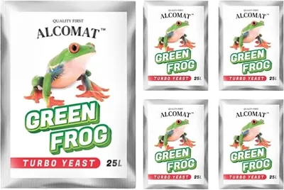 Zdjęcie produktu dla Alcomat GREEN FROG Turbo Yeast | Drożdże i składniki odżywcze, drożdże alkoholowe Drożdże destylacyjne | Skuteczna fermentacja cukrów i owoców | Wysoka tolerancja alkoholu | 5 sztuk