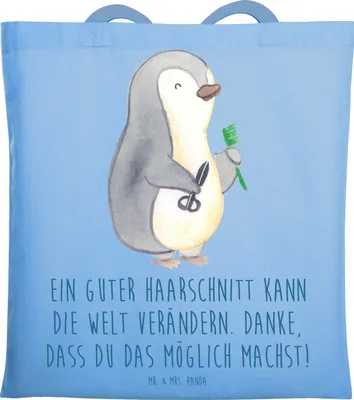 Produktbild von Mr. & Mrs. Panda Shopping Tasche Friseur Wunder - Sky Blue - Geschenk, handgefertigt, Einkaufstasche, Laptoptasche, inspirierender Spruch, Tote Bag, Aufmerksamkeit, Danke