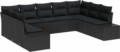 Produktbild von vidaXL Gartensofa-set mit Kissen 9 pcs Schwarz Polyrattan