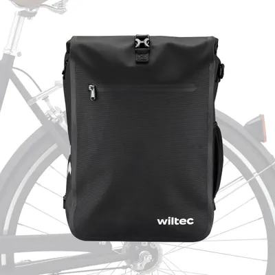 Zdjęcie produktu dla Torba na bagażnik Wiltec czarna, plecak rowerowy 25 l, torba na bagażnik z przegrodą na laptopa, wodoodporna torba rowerowa