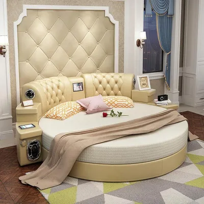 Produktbild von Rundes Bett Rund Betten Multifunktion Hotel Polster Led Regal Kingsize Leder Neu