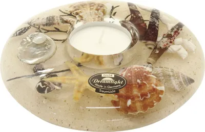 Produktbild von Dreamlight Teelichthalter Ufo SEA BREEZE D. 12cm mit Muschelmotiv aus Glas Gilde