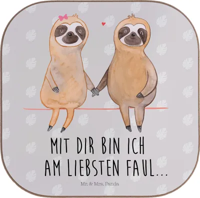 Produktbild von Mr. & Mrs. Panda Untersetzer für Gläser Faultier Pärchen - Grau Pastell - Geschenk, Liebe, Faulenzen, Glas, Verlobt, gläseruntersetzer, Coaster, Holzuntersetzer