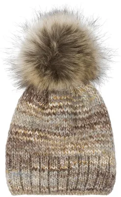 Produktbild von styleBREAKER Uni Strick Bommelmütze bunt gemustert mit Alpaka Anteil und Fleece Futter, Winter Fellbommel Mütze 04024179