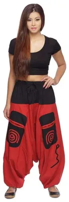 Productafbeelding van Harembroek, wijde broek, Aladdinbroek, plooibroek, yogabroek, Goa-broek, sarouel, baggy broek, Aladin broek, vrijetijdskleding, Simandra, dames: rood, maat L/XL, kleur: rood, maat: L/XL