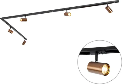 Produktbild von QAZQA - Modern Modernes 1-Phasen-Schienensystem I Spotlight I Deckenspot I Deckenstrahler I Strahler mit 5-flammig Spot I Spotlight I Deckenspot I Deckenstrahler I Strahler I Lampe I Leuchtes dunkelbr