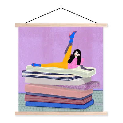 Produktbild von MuchoWow® Textilposter Frau - Vintage - Pastell 60x60 cm mit holzfarbenen Rahmen - Wanddekoration