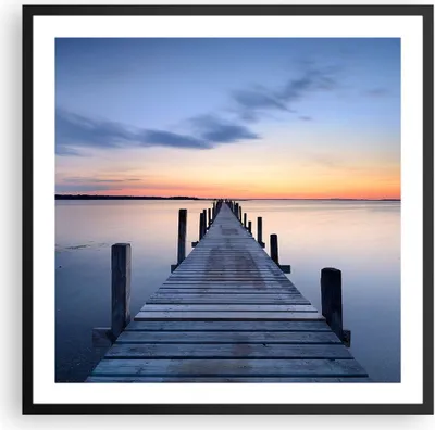 Produktbild von Gerahmtes Poster - Schwarzer Rahmen - Sonnenuntergang See Wasser Brücke - 60x60 cm - Wand Bild - Wanddeko - Wandbilder - Wandposter - Bilderrahmen - Bilder - Kunstdruck - Wandbild - P2BAC60x60-2508