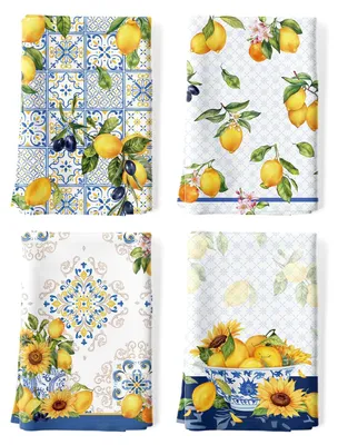 Productafbeelding van Keukenhanddoek - Katoen - 48 x 70 cm - 4 stuks - Citroenmotief