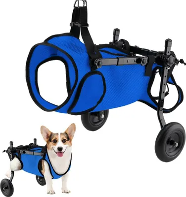 Produktbild von Hunderollstuhl für Hinterbeine, verstellbarer Haustier-Rollstuhl mit stoßdämpfenden Rädern, für gelähmte oder verletzte Hunde 4-7 kg