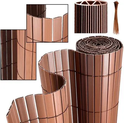 Obrázek produktu pro Zahradní plot z PVC, 3 m – zahradní ohrada ve tvaru písmene W, odolná proti větru a povětrnostním vlivům – pro terasy a zahrady – hnědá