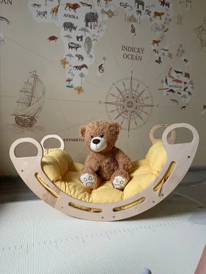 Obrázek produktu pro Montessori houpačka s polštářem (v žluté barvě), přírodní, 85 cm, 5 v 1,  7 v 1, CE
