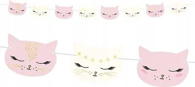 Produktbild von Girlande Papier DIY Katzen 1.4m rosa / weiß