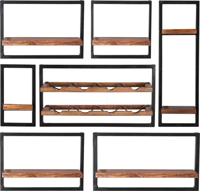 Produktbild von SIT Möbel Wandregal-Set 7-teilig | Mango-Holz natur | Gestell Altmetall antikschwarz | B 120 x T 25 x H 110 cm | 09200-02 | Serie PANAMA