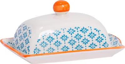 Produktbild von Nicola Spring Handbedruckte Butterdose – 18,5 x 12 cm – Blau