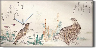 Produktbild von Dekor Leinwand Uhr Wandbilder 60x30 Gemälde Asiatische Tier Vögel Blumen - weiße Hände