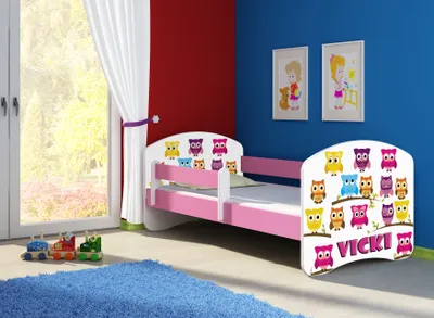 Produktbild von ACMA Jugendbett Kinderbett Junior-Bett Komplett-Set mit Matratze Lattenrost und Rausfallschutz Rosa 31 Eule 160x80
