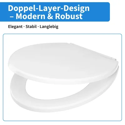 Immagine prodotto di Copertura per WC universale e robusta – Sedile per WC a forma di "O", a doppio strato – Plastica PP antibatterica – Chiusura ammortizzata – Sistema di fissaggio rapido – Facile da pulire – Resistente fino a 150 kg