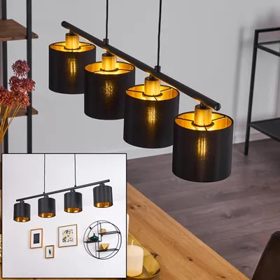 Produktbild von Costa »Costa« Pendellampe Vintage aus Metall/Stoff in Schwarz/Gold