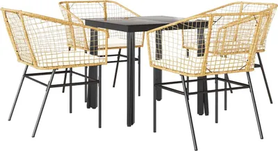 Imagen del producto de Juego de comedor jardín 5 piezas cojines ratán sintético marrón